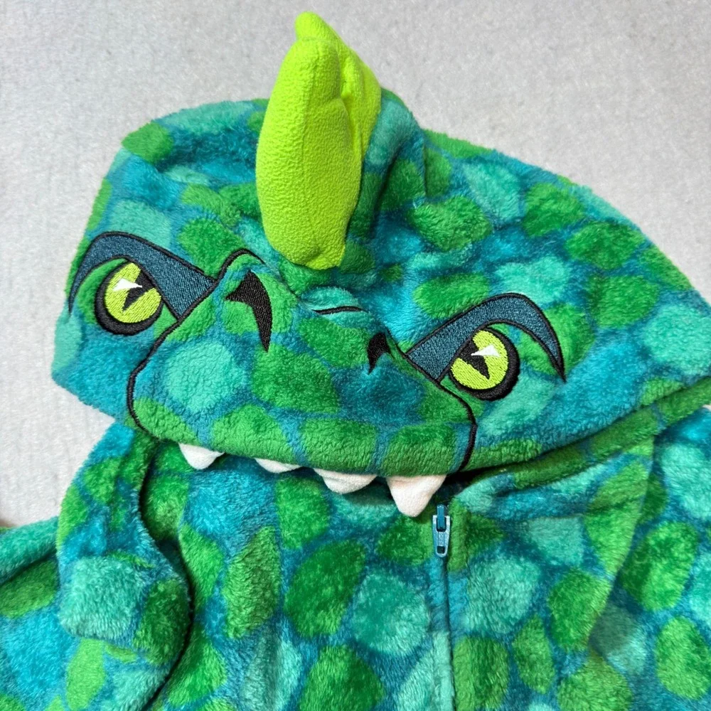 Sainteve‎ Kids Dinosaur Pajamas Kids S 7/8 Green Excellent Hooded Fleece Onesie